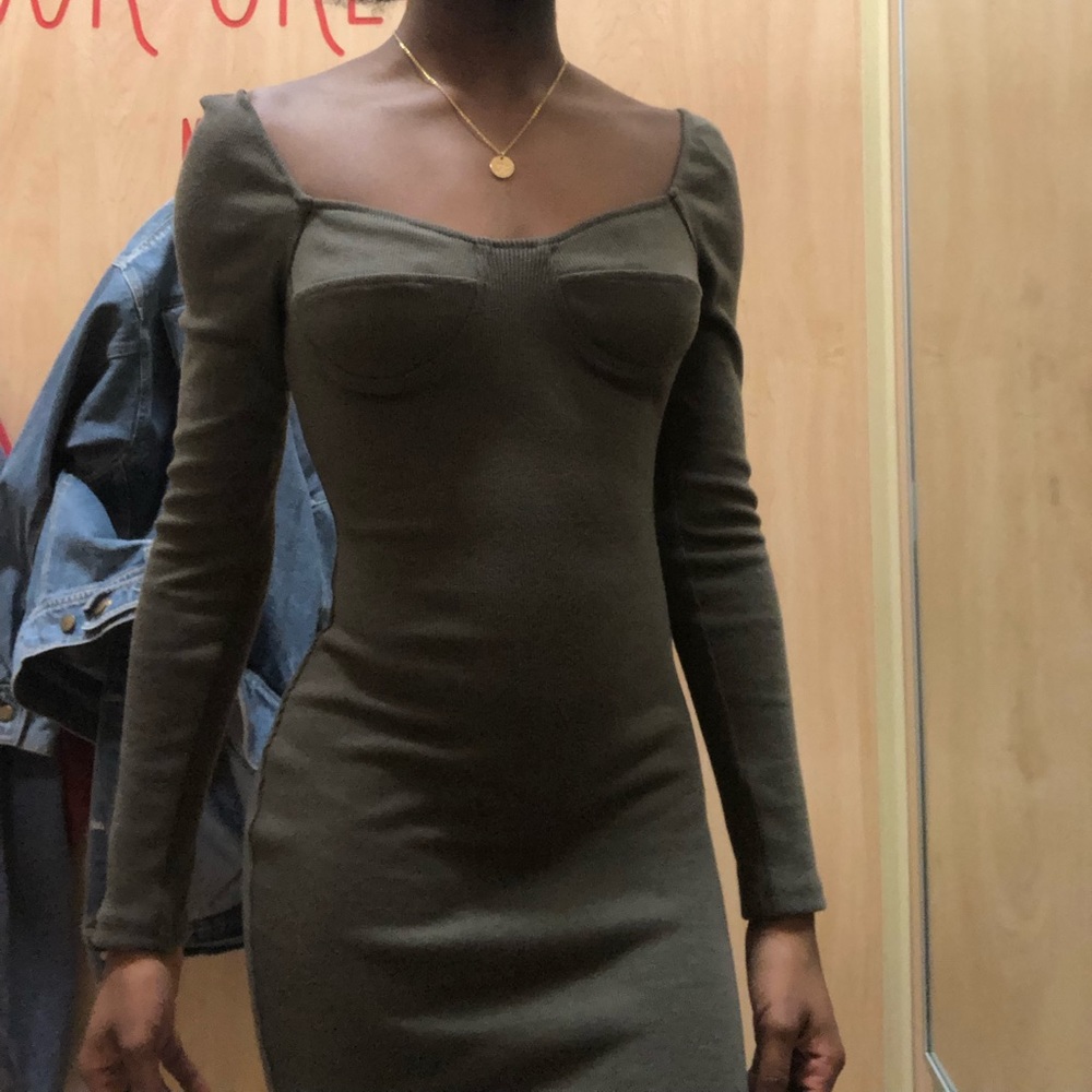 Olive green body con dress